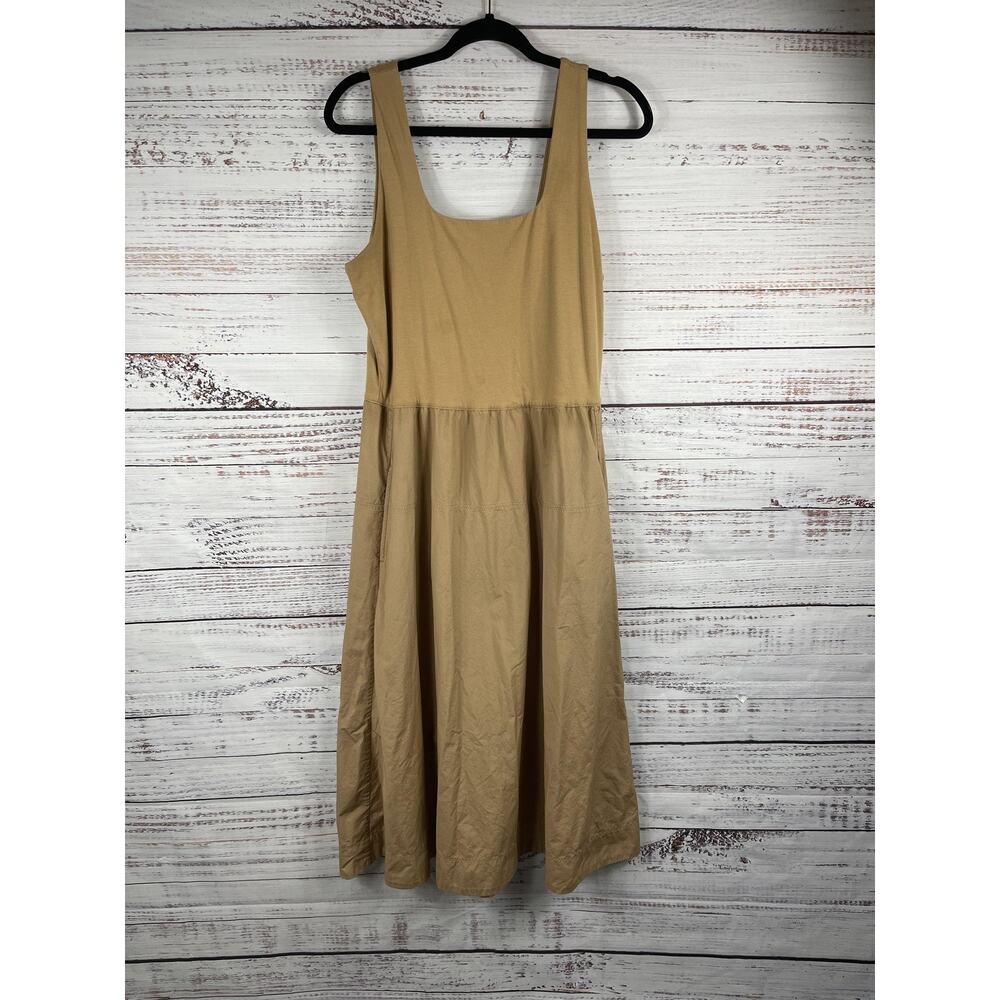 Everlane Dress Women's Size L Tan Sleeveless Tank Pockets Fit Flare Midi Casual
